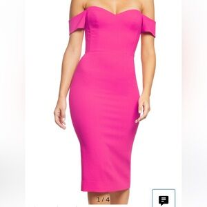 Dress the Population Off the Shoulder Body Con Fuchsia Dress